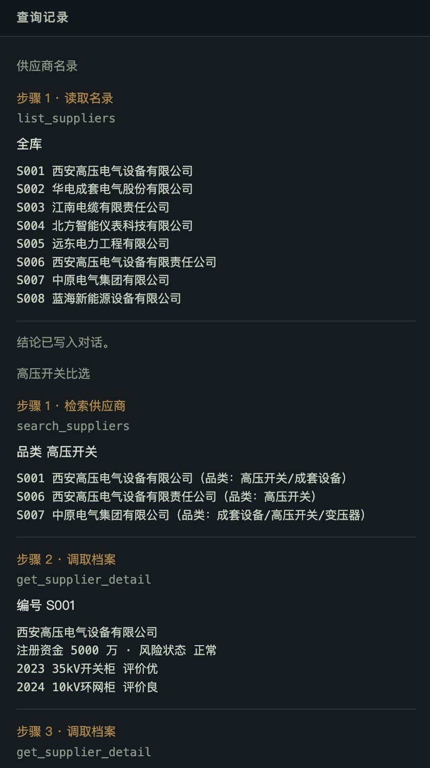 采购智能助手查询记录面板